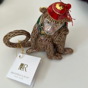 NWT Dransfield & Ross Napkin holder Monkey brown and gold set of 12 in box.
